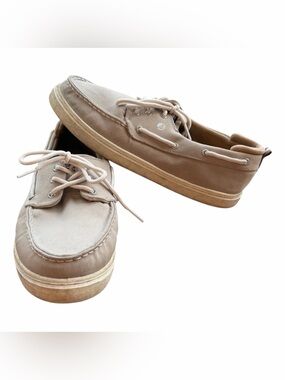 Sperry Beige Canvas Boat Shoes Men’s US 7M Lace-Up Rubber Sole SCK264907